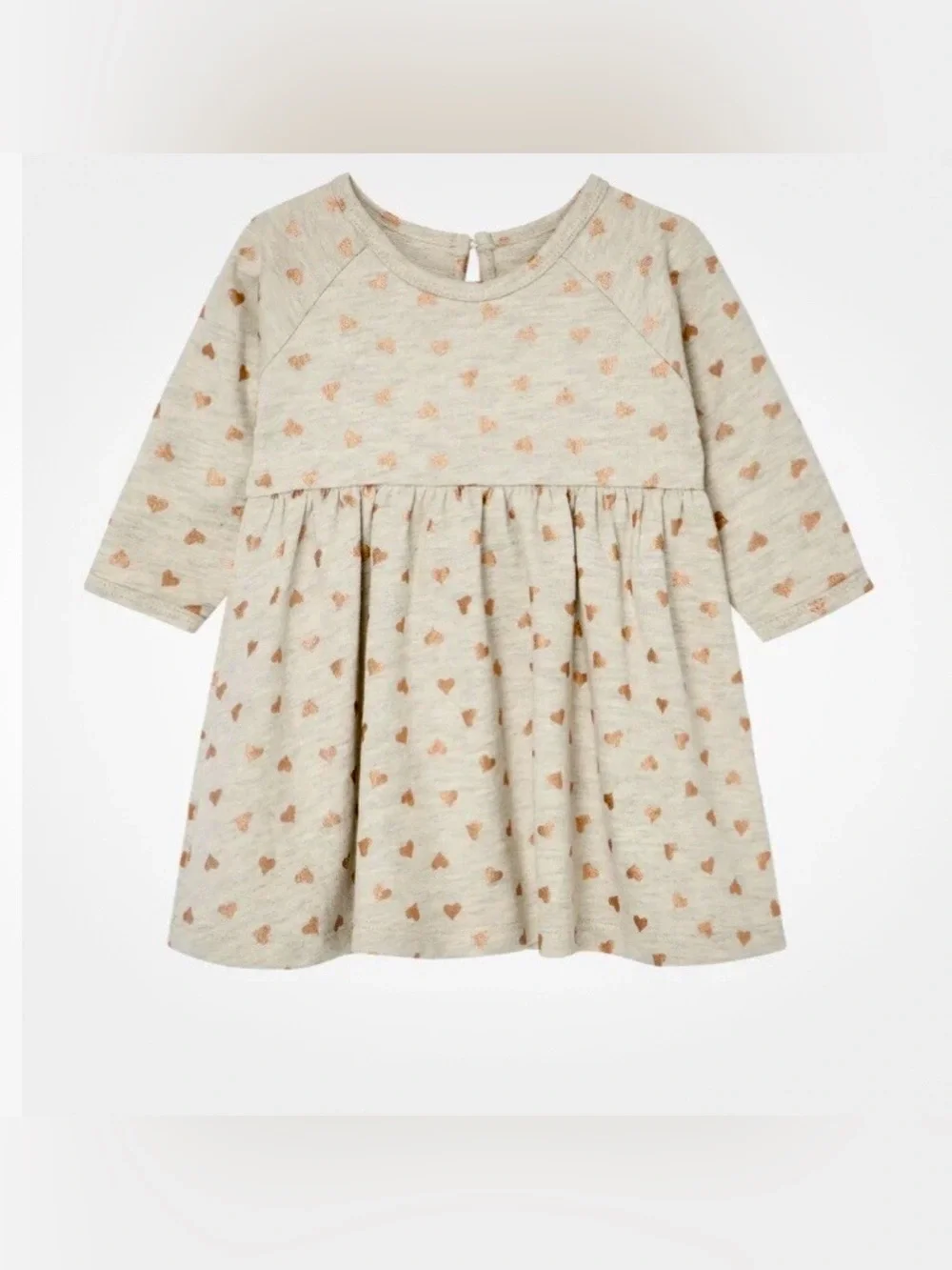 NWT Peek Kids Baby Girls Gold Foil Hearts Long Sleeve Knit Dress Size 6 - 12M